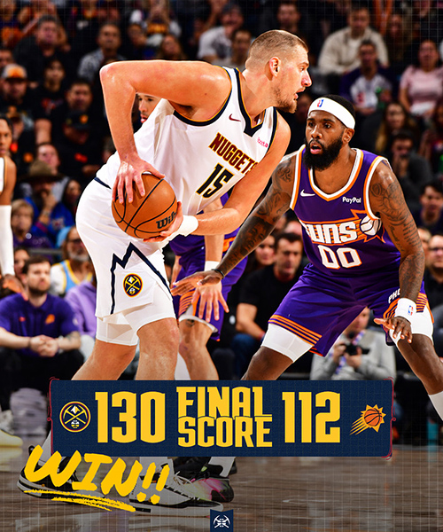 掘金130-112大胜太阳, <a href=/qiuxinguankan/lanqiumianfei/130.html target=_blank class=infotextkey>约基奇</a>26+9+10,布克24分